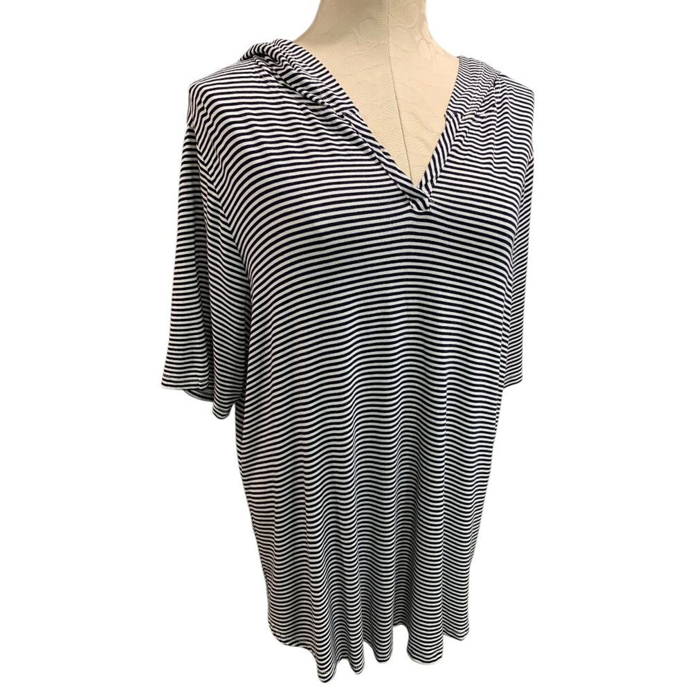 1X Kim & Cami Womens Striped Pullover Hoodie Short Sleeve Lightweight Black
